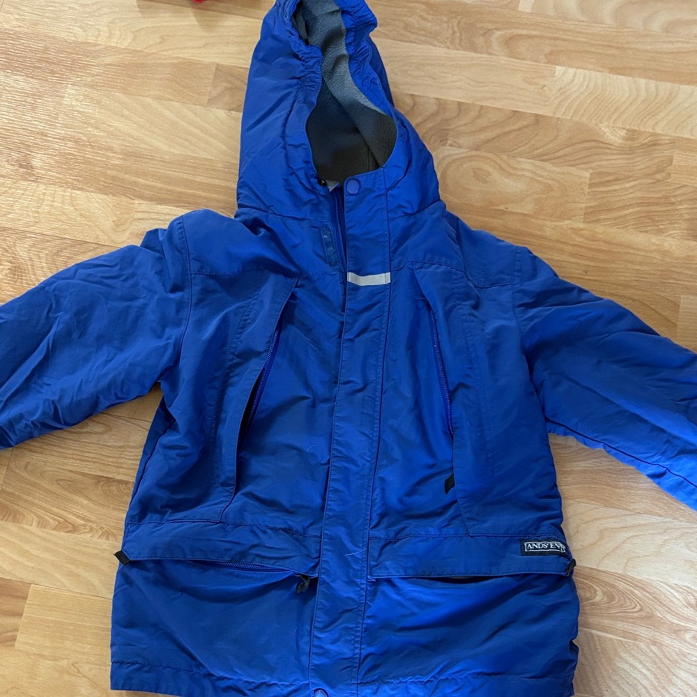 Lands' End Royal Blue Hooded Puffer Jacket for Kids Small